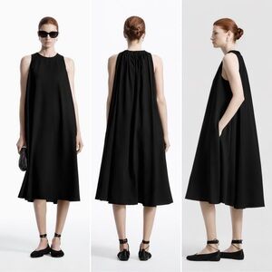 COS Racer Neck Midi Dress Black Sleeveless Voluminous Size 12